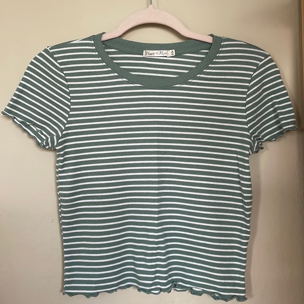 2/$13 Green and white stripped blouse. Excellent condition